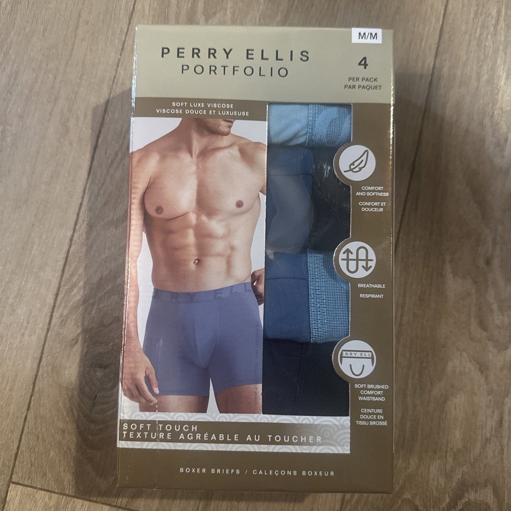 Perry Ellis 4 PACK Soft Luxe Viscose Boxer Briefs Size Medium(32-34)Comfort‎ NEW